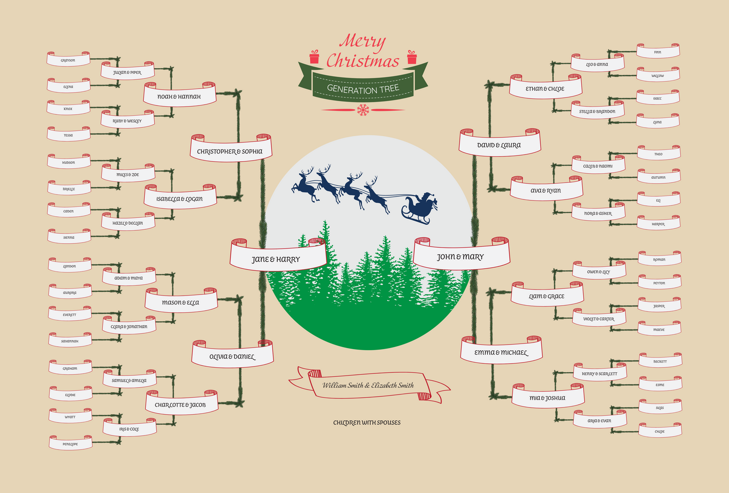 6-Generation-family-tree – Santa Riding Reindeer Theme (Digital)