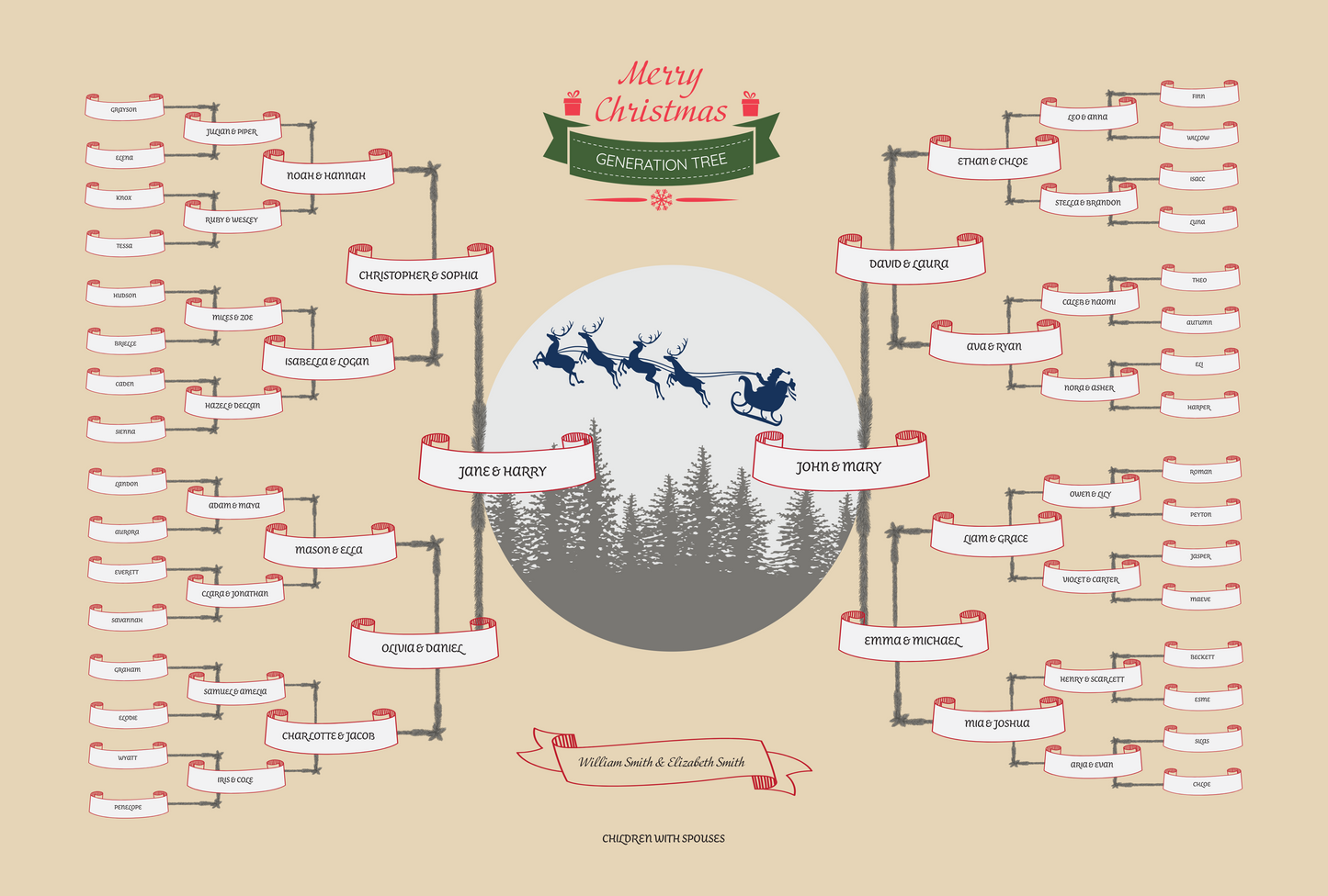 6-Generation-family-tree – Santa Riding Reindeer Theme (Digital)