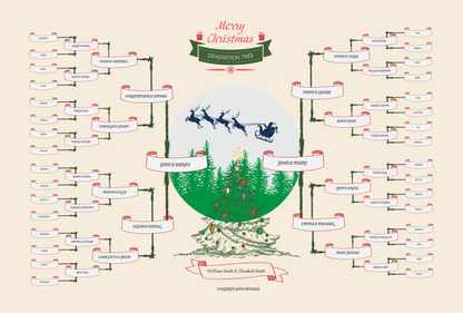 6-Generation-family-tree – Combine Christmas Tree and Santa Riding Reindeer Theme (Digital)