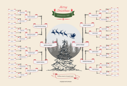 6-Generation-family-tree – Combine Christmas Tree and Santa Riding Reindeer Theme (Digital)