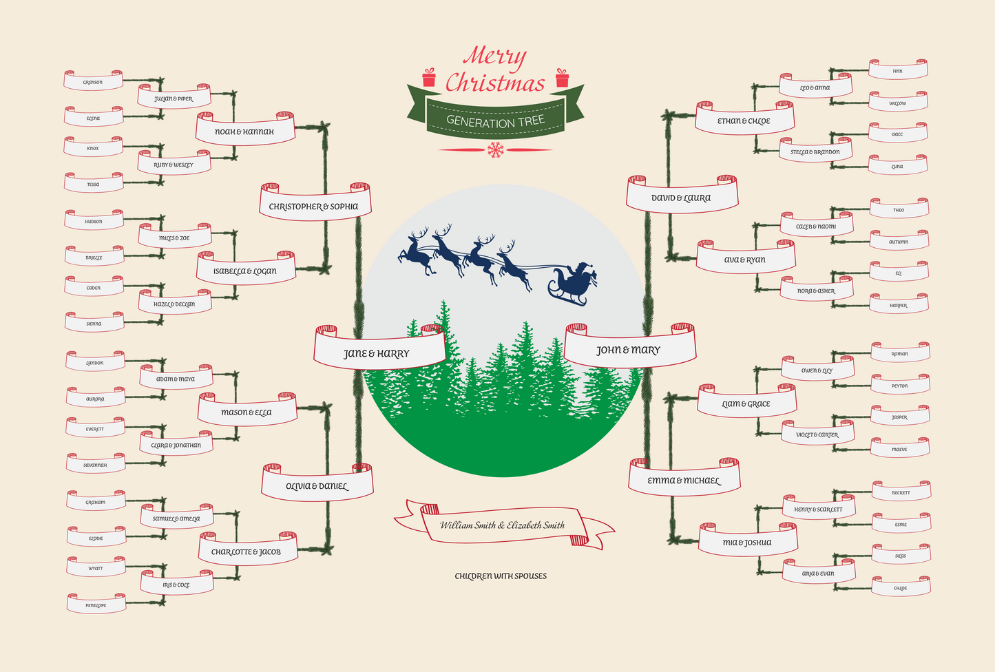6-Generation-family-tree – Santa Riding Reindeer Theme (Digital)