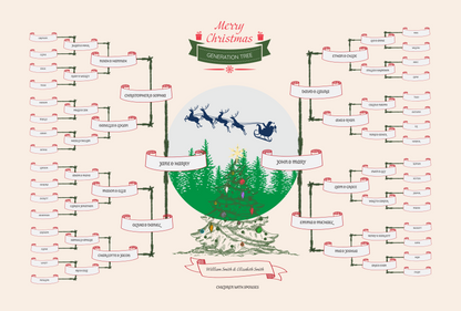 6-Generation-family-tree – Combine Christmas Tree and Santa Riding Reindeer Theme (Digital)