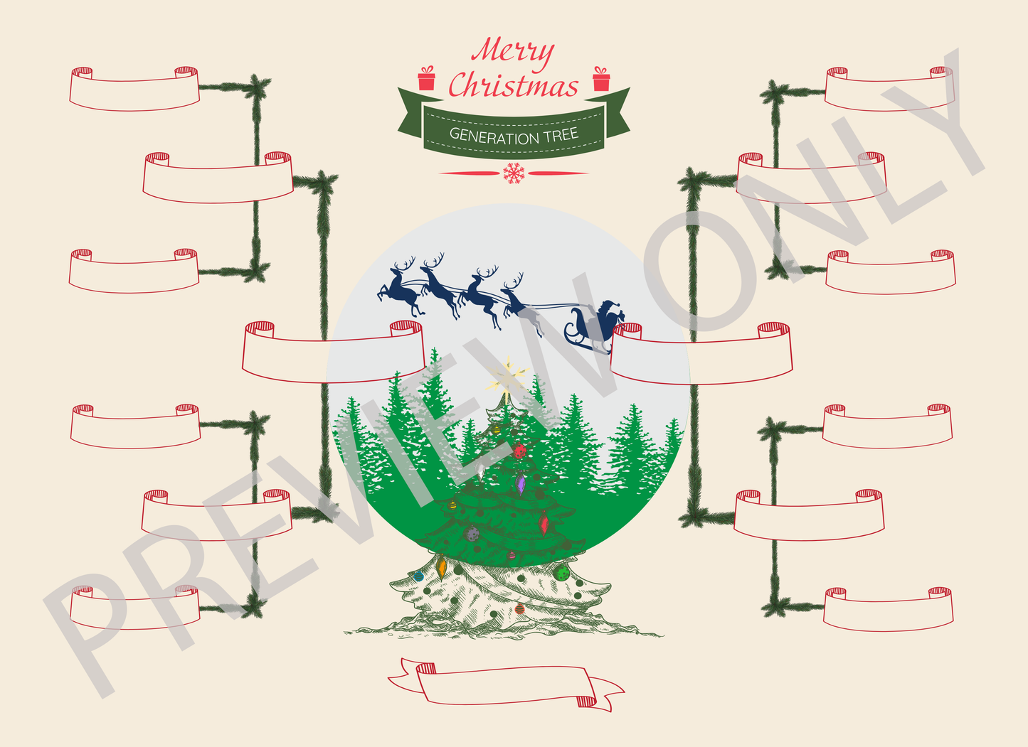 4-Generation-family-tree – Combine Christmas Tree and Santa Riding Reindeer Theme (Digital)