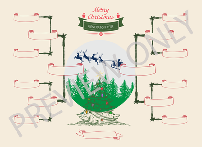 4-Generation-family-tree – Combine Christmas Tree and Santa Riding Reindeer Theme (Digital)