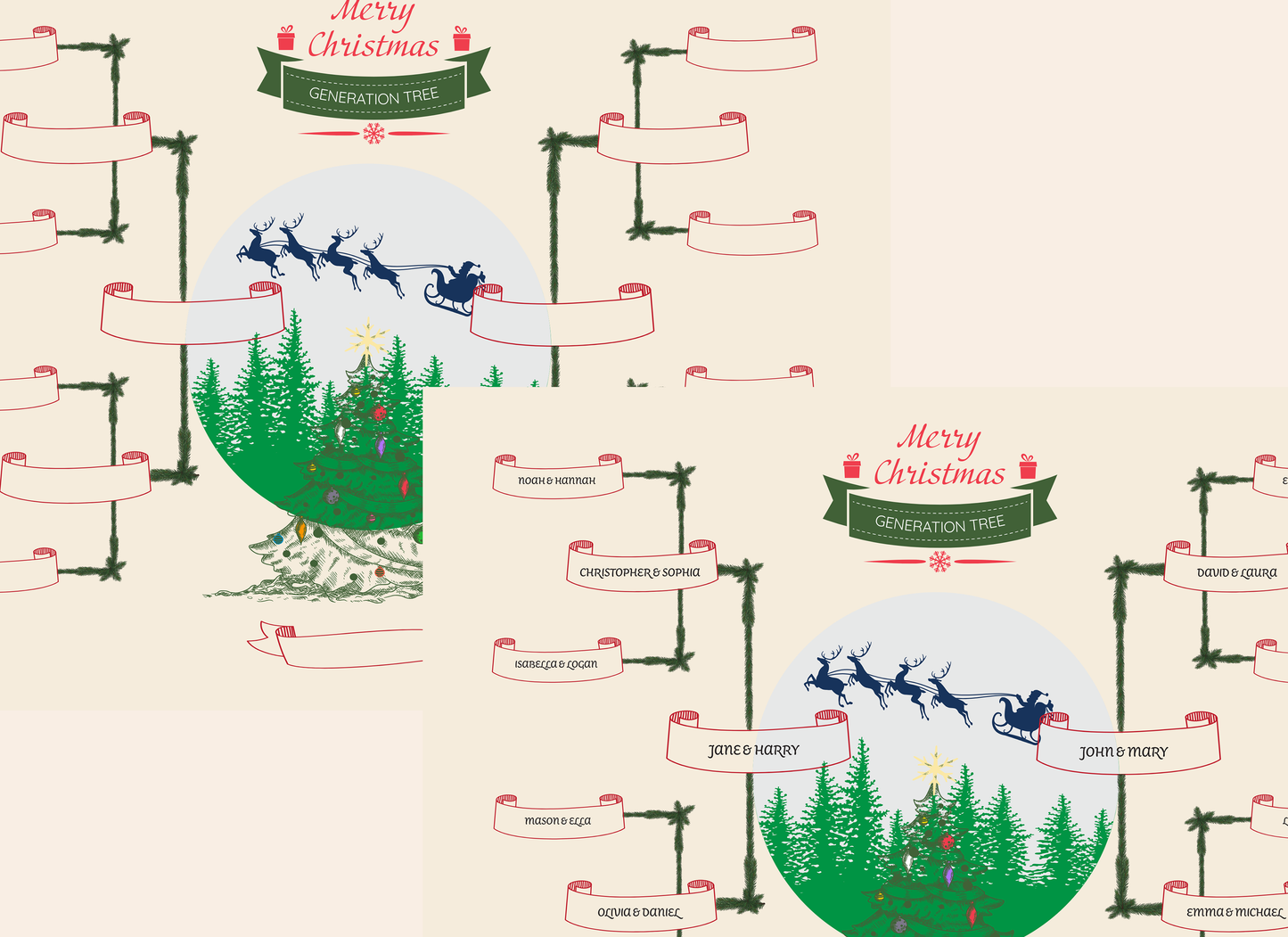 4-Generation-family-tree – Combine Christmas Tree and Santa Riding Reindeer Theme (Digital)