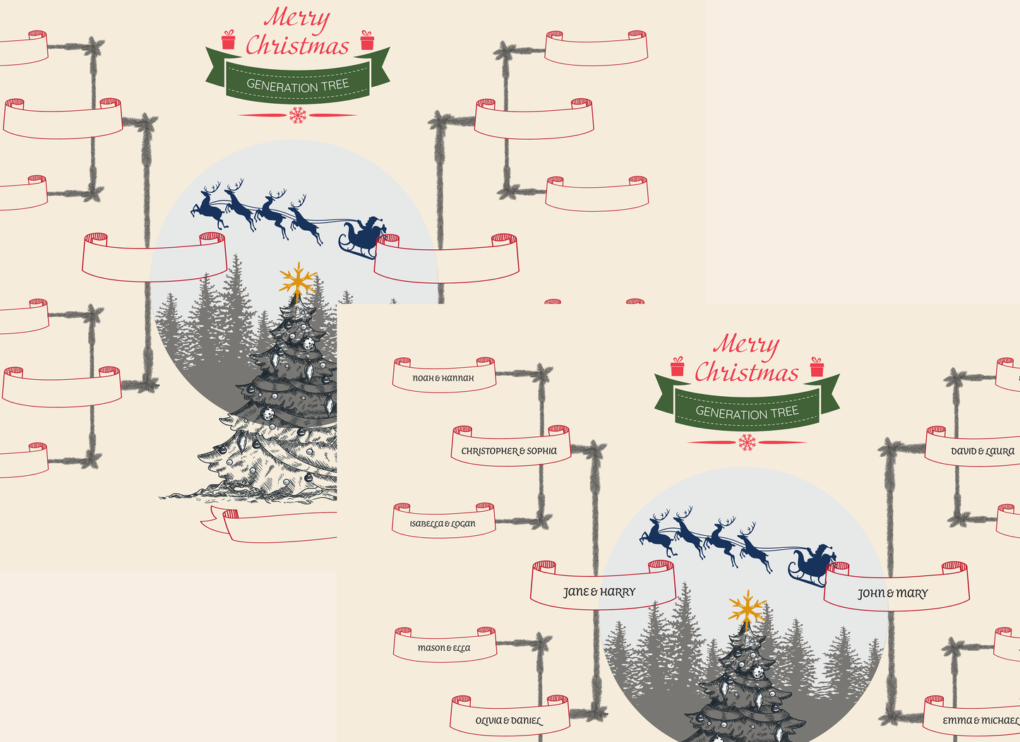 4-Generation-family-tree – Combine Christmas Tree and Santa Riding Reindeer Theme (Digital)