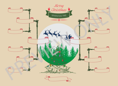 4-Generation-family-tree – Combine Christmas Tree and Santa Riding Reindeer Theme (Digital)
