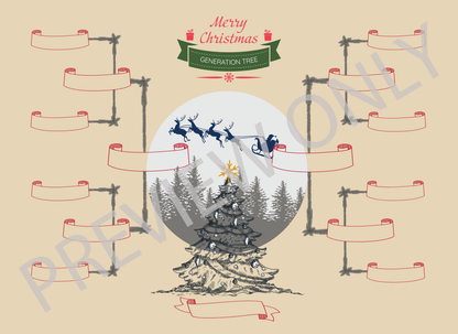 4-Generation-family-tree – Combine Christmas Tree and Santa Riding Reindeer Theme (Digital)