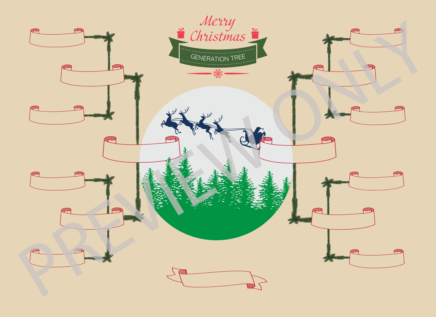 4-Generation-Family-Tree – Santa Riding Reindeer Theme (Digital)
