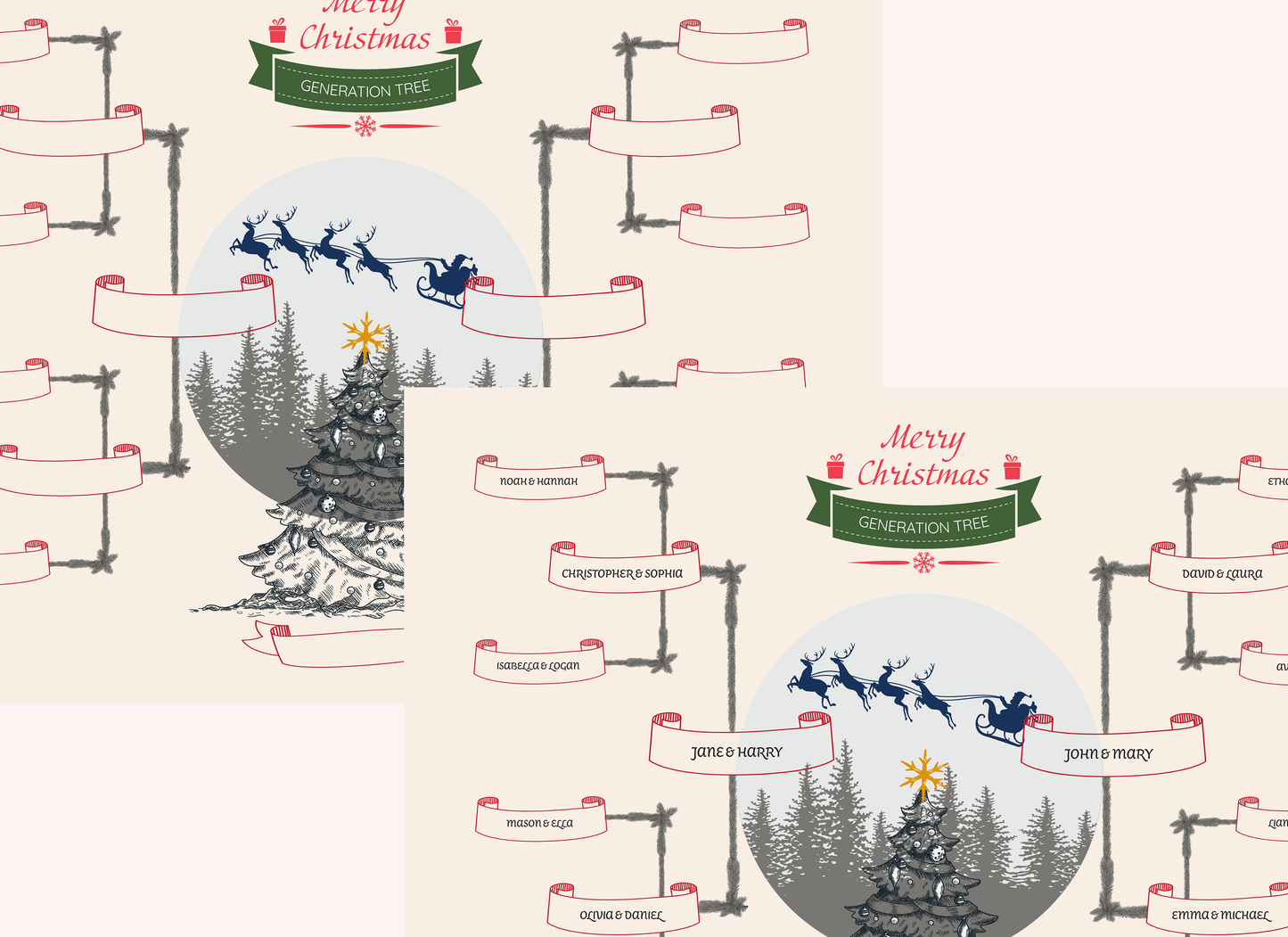 4-Generation-family-tree – Combine Christmas Tree and Santa Riding Reindeer Theme (Digital)