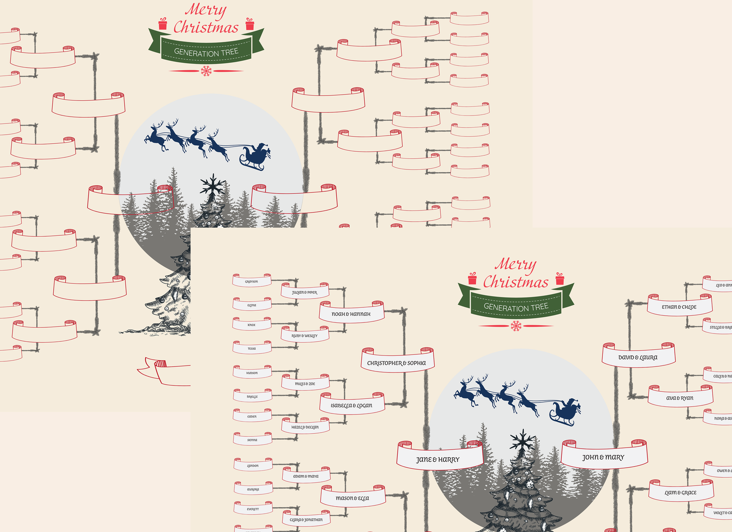 6-Generation-family-tree – Combine Christmas Tree and Santa Riding Reindeer Theme (Digital)