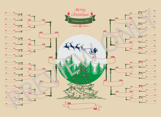 6-Generation-family-tree – Combine Christmas Tree and Santa Riding Reindeer Theme (Digital)