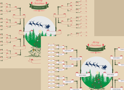 6-Generation-family-tree – Combine Christmas Tree and Santa Riding Reindeer Theme (Digital)