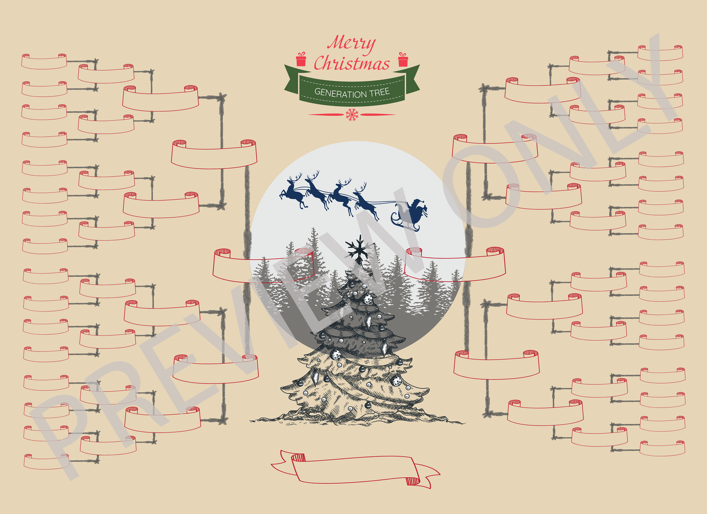 6-Generation-family-tree – Combine Christmas Tree and Santa Riding Reindeer Theme (Digital)