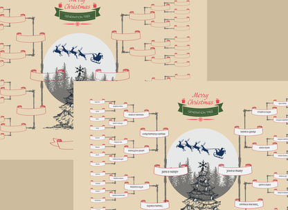 6-Generation-family-tree – Combine Christmas Tree and Santa Riding Reindeer Theme (Digital)