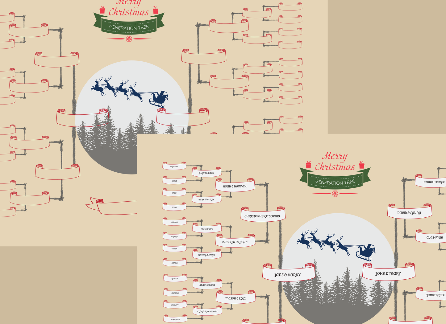 6-Generation-family-tree – Santa Riding Reindeer Theme (Digital)