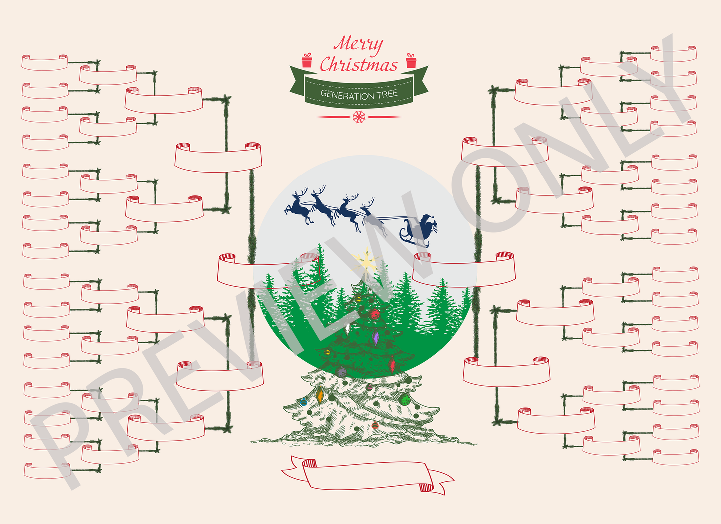 6-Generation-family-tree – Combine Christmas Tree and Santa Riding Reindeer Theme (Digital)