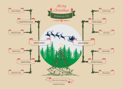 4-Generation-family-tree – Combine Christmas Tree and Santa Riding Reindeer Theme (Digital)