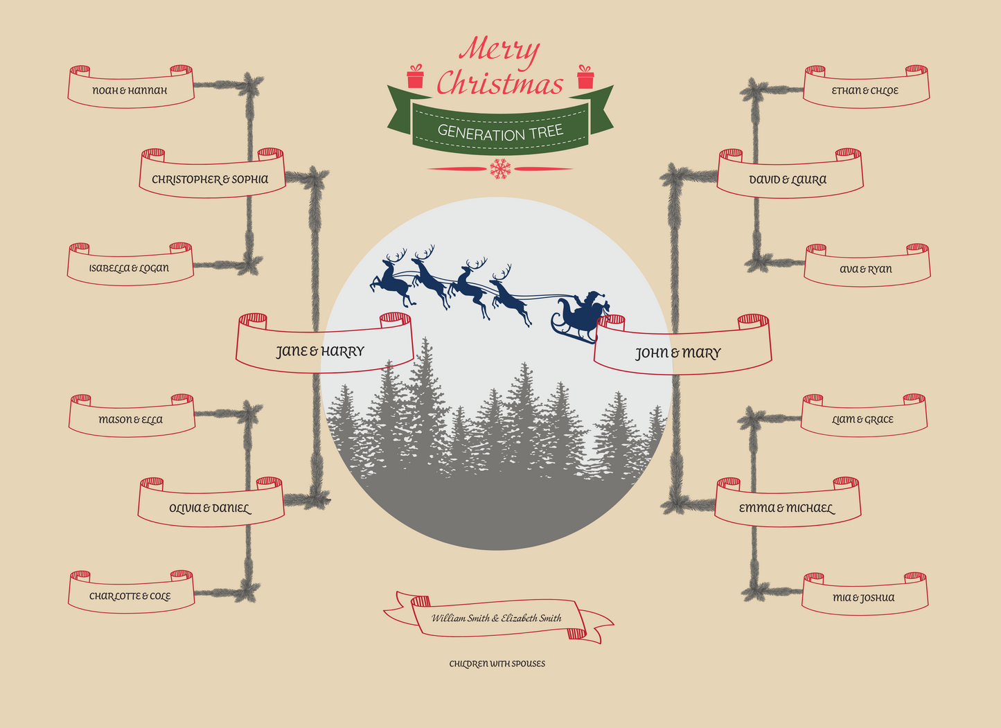 4-Generation-Family-Tree – Santa Riding Reindeer Theme (Digital)