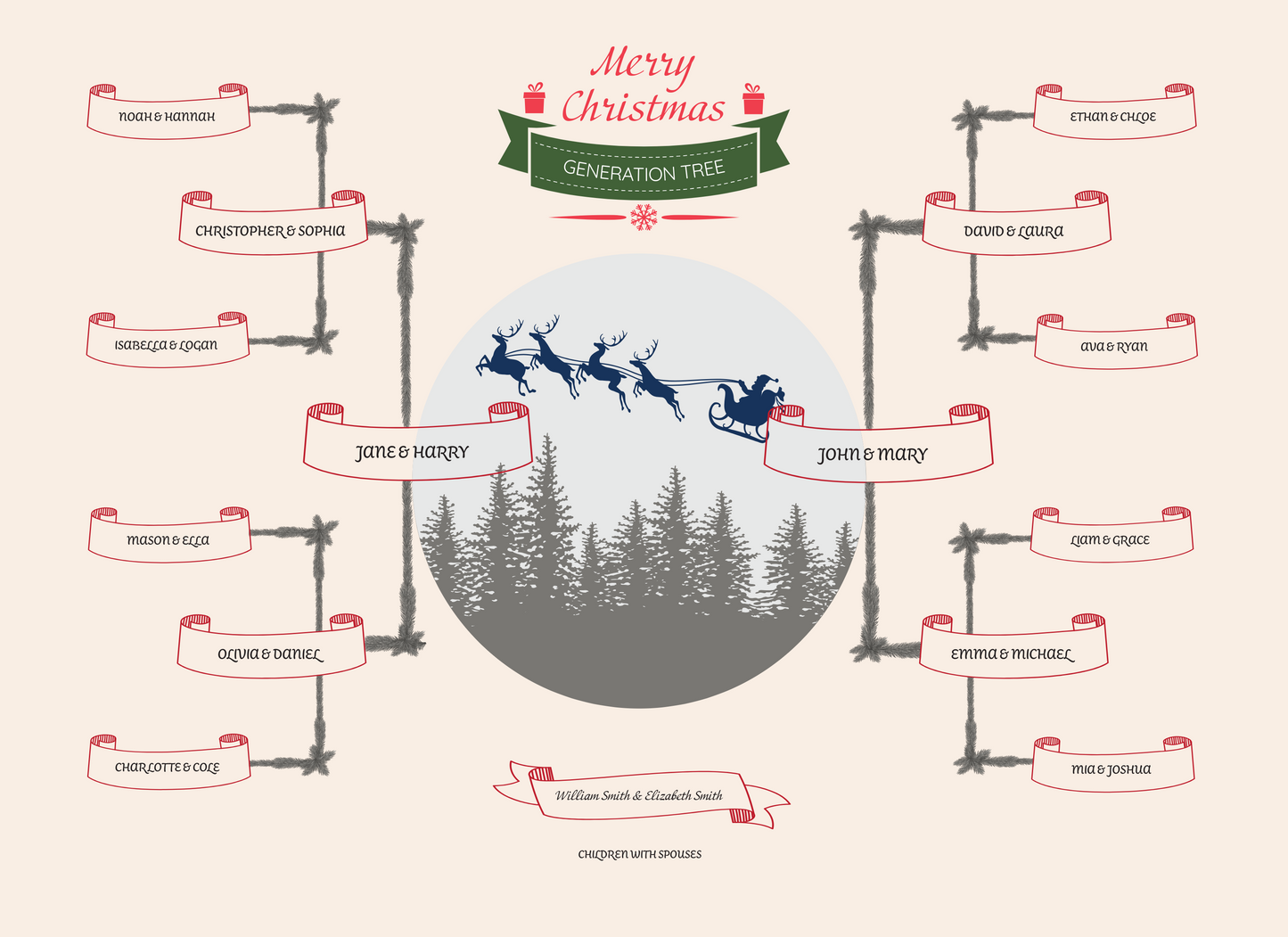 4-Generation-Family-Tree – Santa Riding Reindeer Theme (Digital)